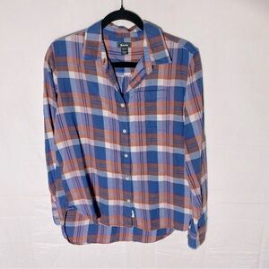 Roots Blue Orange Plaid Long Sleeve Cotton Button Up Shirt XS